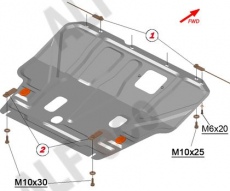 Защита алюминиевая Alfeco для картера и КПП Nissan Tiida C11 2004-2014